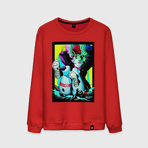 Мужской свитшот Ребекка давит - Киберпанк аниме / Красный – фото 1
