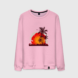 Свитшот хлопковый мужской Пальмы на фоне заката, цвет: светло-розовый