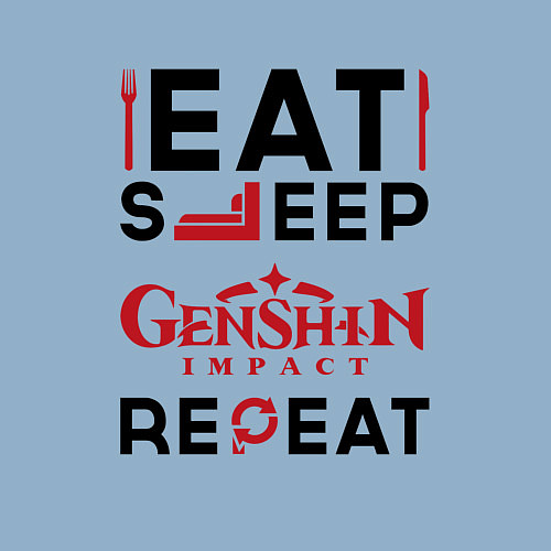 Мужской свитшот Надпись: eat sleep Genshin Impact repeat / Мягкое небо – фото 3