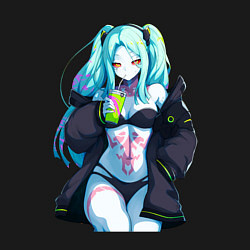 Свитшот хлопковый мужской Ребекка и коктель - Киберпанк бегущий по краю, цвет: черный — фото 2