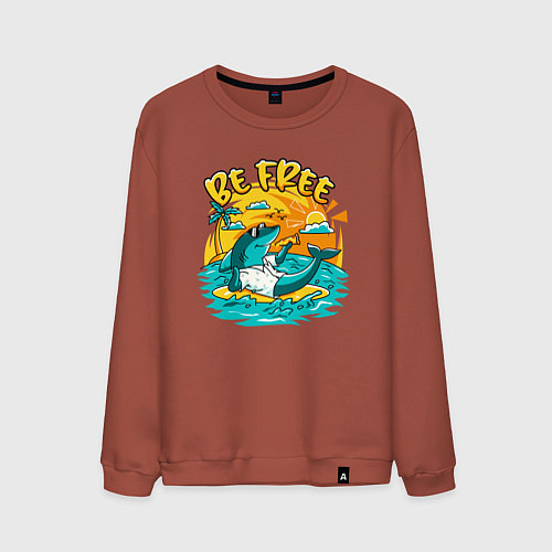 Мужской свитшот Акула серфингист будь свободным / Кирпичный – фото 1