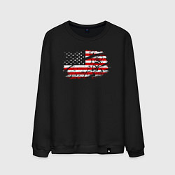 Свитшот хлопковый мужской Флаг США с хоккеистом, цвет: черный