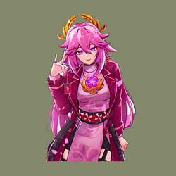 Свитшот хлопковый мужской Яэ Мико на стиле - Геншин Импакт, цвет: авокадо — фото 2