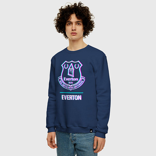 Мужской свитшот Everton FC в стиле glitch / Тёмно-синий – фото 3