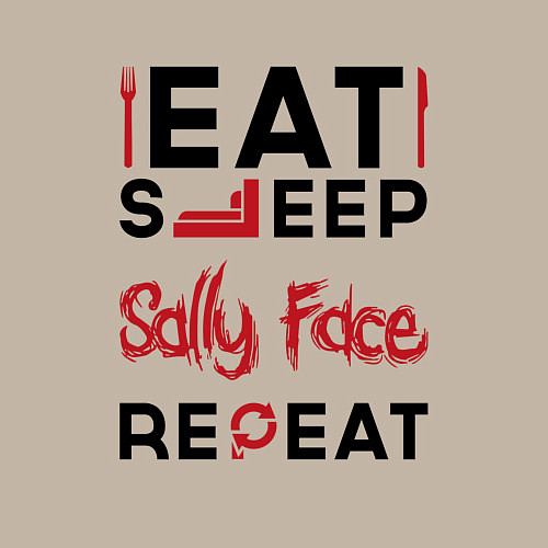 Мужской свитшот Надпись: eat sleep Sally Face repeat / Миндальный – фото 3