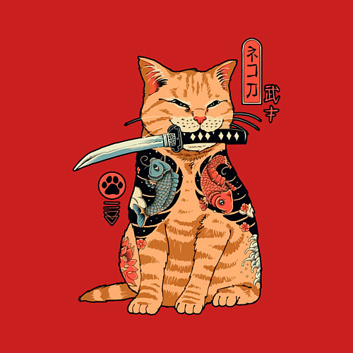 Мужской свитшот Японский Кот Якудза / Красный – фото 3