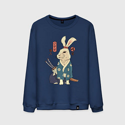 Свитшот хлопковый мужской Кролик самурай с мечом, цвет: тёмно-синий