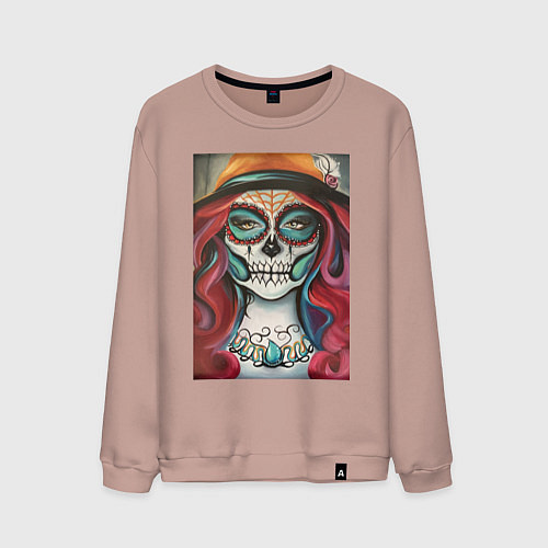Мужской свитшот Santa muerte картина в цвете / Пыльно-розовый – фото 1