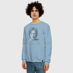 Свитшот хлопковый мужской Портрет Джона Леннона и текст песни Let It Be, цвет: мягкое небо — фото 2