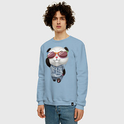 Свитшот хлопковый мужской Прикольный пандёныш в темных очках и наушниках, цвет: мягкое небо — фото 2