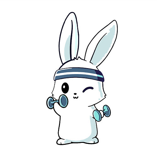 Мужской свитшот Прикольный зайчишка пауэрлифтер / Белый – фото 3