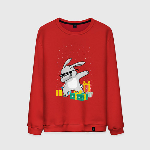 Мужской свитшот Кролик ДЭБ и новый год / Красный – фото 1