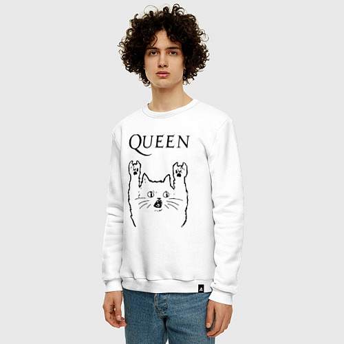 Мужской свитшот Queen - rock cat / Белый – фото 3