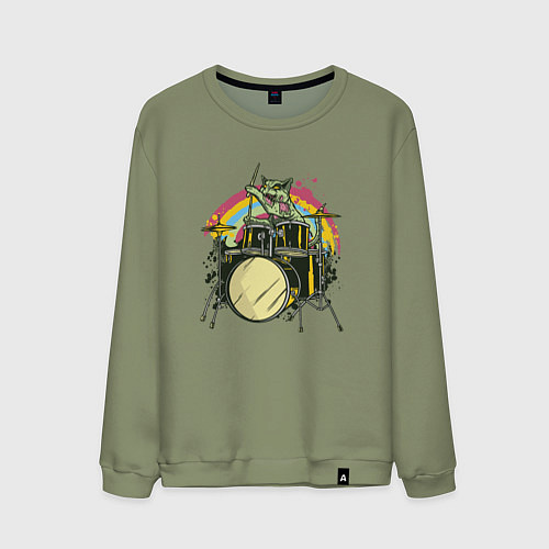 Мужской свитшот Зомби кот барабанщик / Авокадо – фото 1