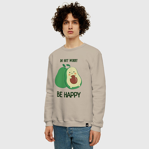 Мужской свитшот Dont worry be happy - avocado / Миндальный – фото 3