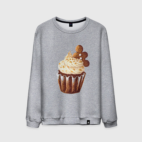 Мужской свитшот Новогодний капкейк с имбирным человечком / Меланж – фото 1