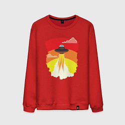Свитшот хлопковый мужской Ретро летающий корабль НЛО, цвет: красный