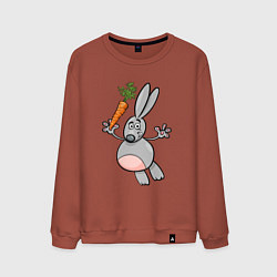 Свитшот хлопковый мужской Заяц с морковкой в полете, цвет: кирпичный