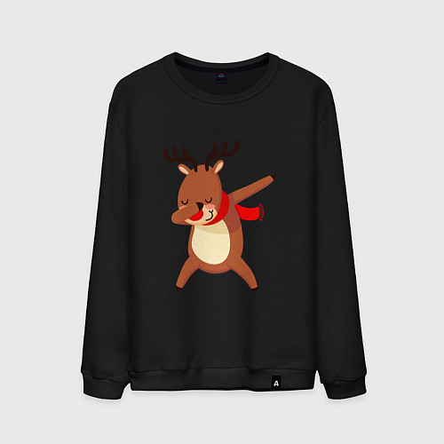 Мужской свитшот Новогодний олень дэб / Черный – фото 1