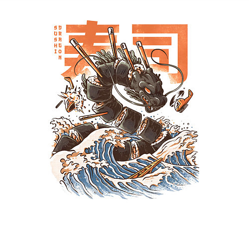 Мужской свитшот Суши дракон Канагавы / Белый – фото 3