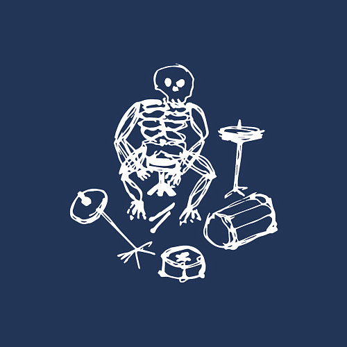 Мужской свитшот Скелет барабанщик белый / Тёмно-синий – фото 3