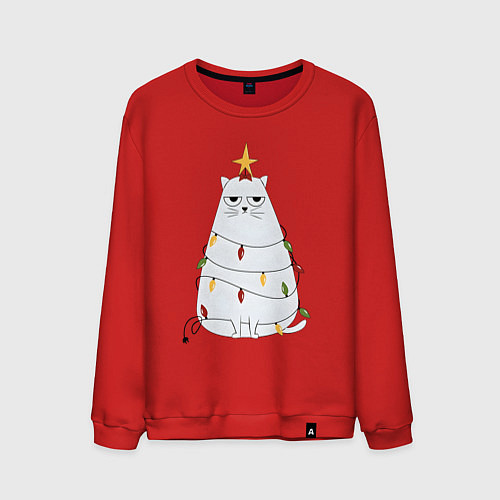 Мужской свитшот Кот-ёлка / Красный – фото 1