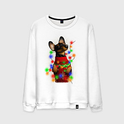 Свитшот хлопковый мужской Новогодняя такса, цвет: белый