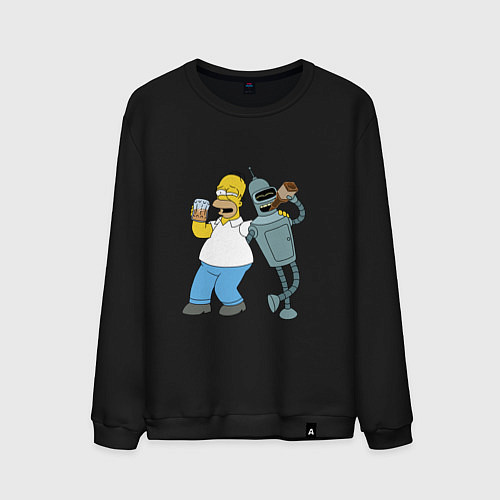 Мужской свитшот Drunk Homer and Bender / Черный – фото 1