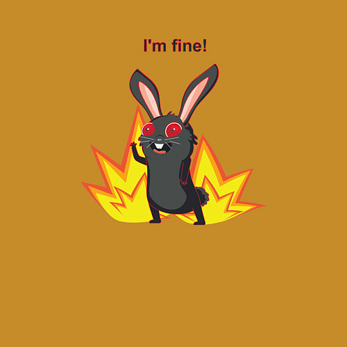 Мужской свитшот Черный кролик I am fine мем / Горчичный – фото 3