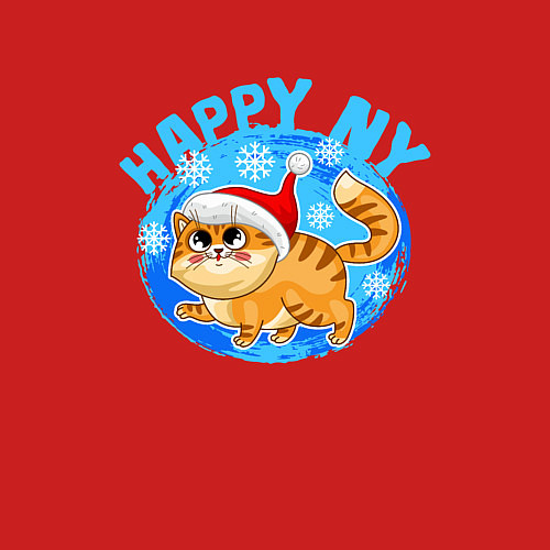 Мужской свитшот Новогодний котик в шапке Санты / Красный – фото 3