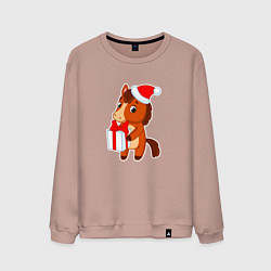 Мужской свитшот Мультяшная лошадка в шапке Санты