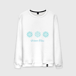 Свитшот хлопковый мужской Winter time with blue snowflakes, цвет: белый