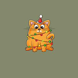 Свитшот хлопковый мужской Рыжий Новогодний кот, цвет: авокадо — фото 2