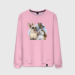 Свитшот хлопковый мужской Влюбленные кролики, цвет: светло-розовый
