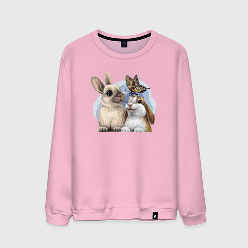 Мужской свитшот Влюбленные кролики / Светло-розовый – фото 1