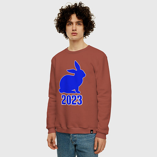 Мужской свитшот 2023 силуэт кролика синий / Кирпичный – фото 3