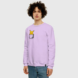 Свитшот хлопковый мужской Пикачу в кармане арт, цвет: лаванда — фото 2