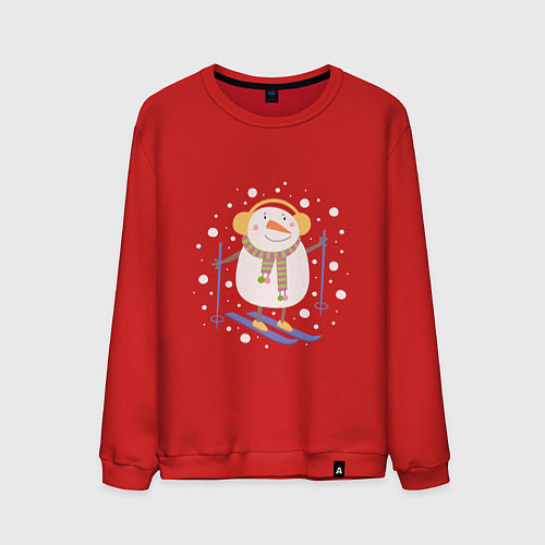 Мужской свитшот Снеговик лыжник / Красный – фото 1
