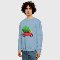 Свитшот хлопковый мужской Новогодняя машина с праздничной елкой, цвет: мягкое небо — фото 2