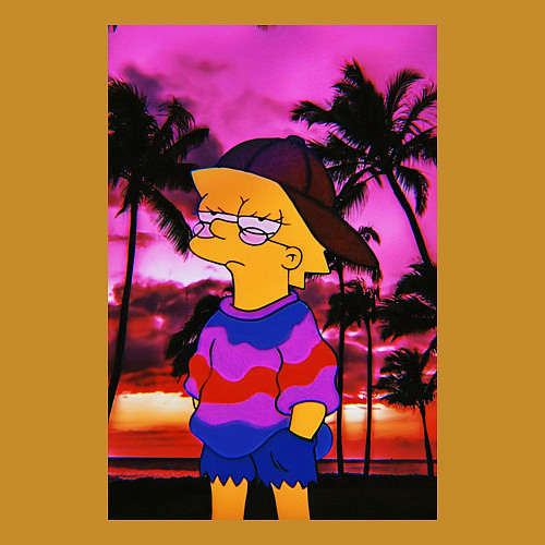 Мужской свитшот Лиза на фоне заката / Горчичный – фото 3