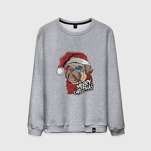 Мужской свитшот Pug merry christmas / Меланж – фото 1