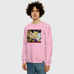 Свитшот хлопковый мужской Гомер Симпсон везёт кульную чувиху - pop art, цвет: светло-розовый — фото 2