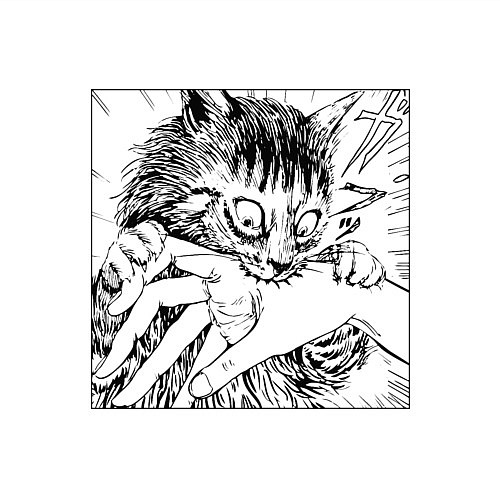 Мужской свитшот Crazy cat - кот кусает руку / Белый – фото 3