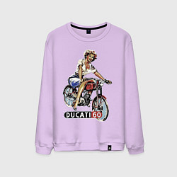 Свитшот хлопковый мужской Красивая девушка на мотоцикле Ducati - retro, цвет: лаванда