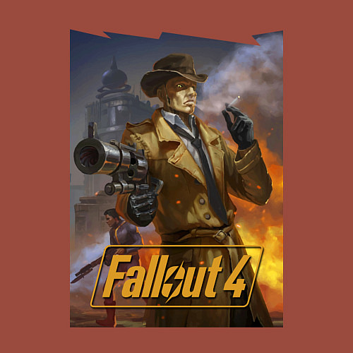 Мужской свитшот Fallout 4 Nick Valentine - character / Кирпичный – фото 3