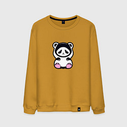 Свитшот хлопковый мужской Милая панда в капюшоне, цвет: горчичный