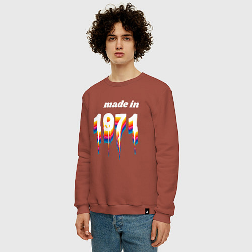 Мужской свитшот Made in 1971 liquid art / Кирпичный – фото 3