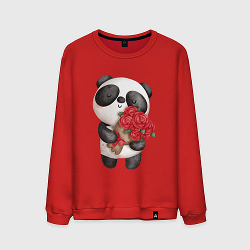 Мужской свитшот Панда с букетом цветов / Красный – фото 1