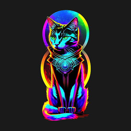 Мужской свитшот Кот в стиле киберпанк / Черный – фото 3