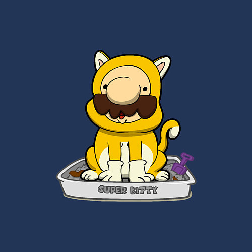 Мужской свитшот Mario super kitty / Тёмно-синий – фото 3